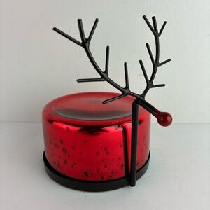 Studio 66 Red Glass Reindeer Cinnamon & Cream Candle w/Lid NWOT